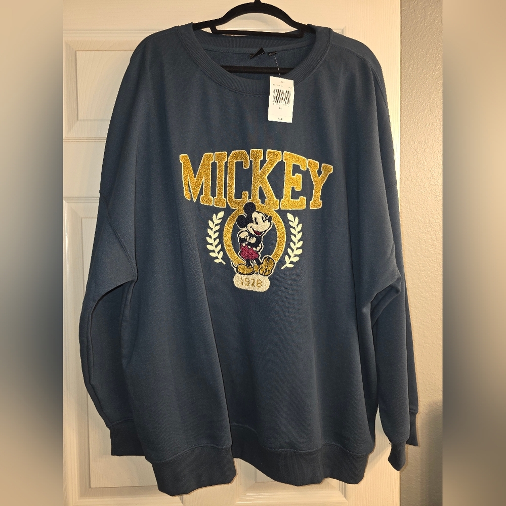 Women's Jrs Disney Mickey Mouse 1928 Embroidered Oversized Sweatshirt XXL
